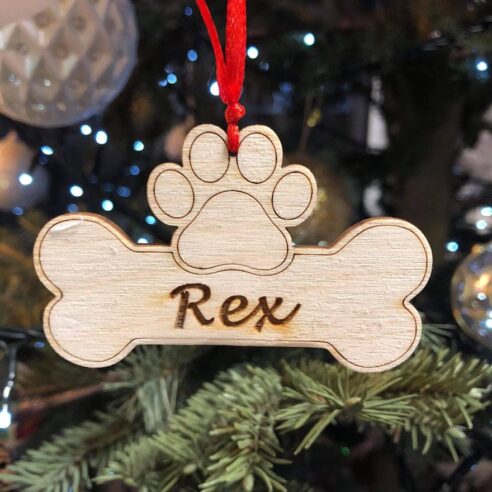 Χριστουγεννιάτικο ξύλινο στολίδι με όνομα για σκυλάκι -XM0039