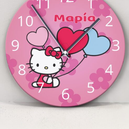 Ξύλινο ρολόι τοίχου Hello Kitty με όνομα