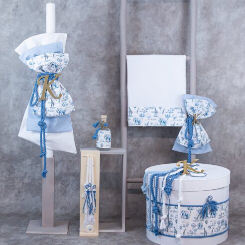 Χειροποίητο Σετ βάπτισης για Αγόρι Ζώα της Ζούγκλας με μονόγραμμα