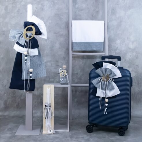 Χειροποίητο Σετ βάπτισης για Αγόρι Μονόγραμμα Navy