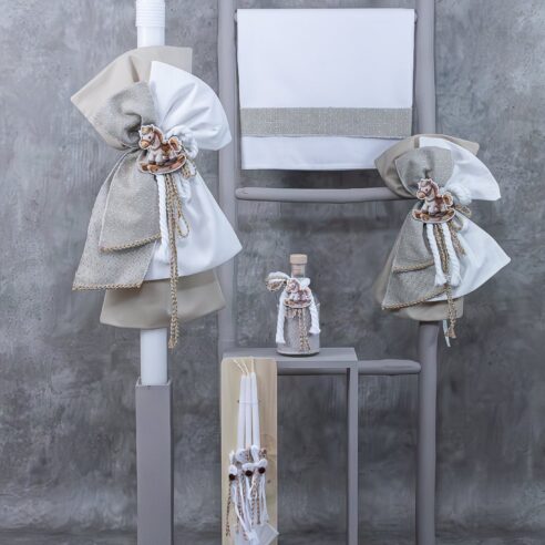 Χειροποίητο Σετ βάπτισης για Αγόρι Αλογάκι μπεζ