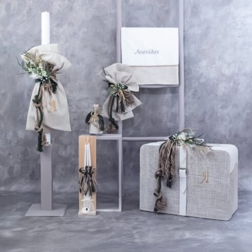 Χειροποίητο Σετ βάπτισης για Αγόρι Λουλούδια Μονόγραμμα