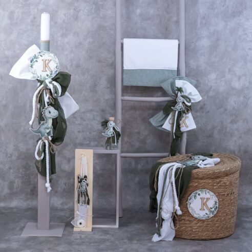 Χειροποίητο Σετ βάπτισης για Αγόρι Δεινοσαυράκι με μονόγραμμα