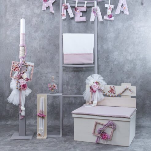 Χειροποίητο Σετ βάπτισης για Κορίτσι Αρκουδάκι ροζ