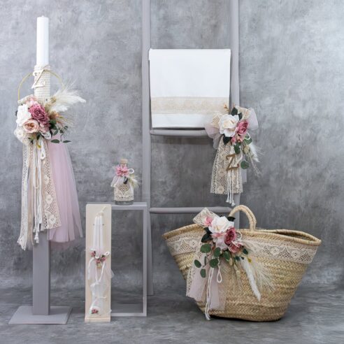 Χειροποίητο Σετ βάπτισης για Κορίτσι Boho με μονόγραμμα