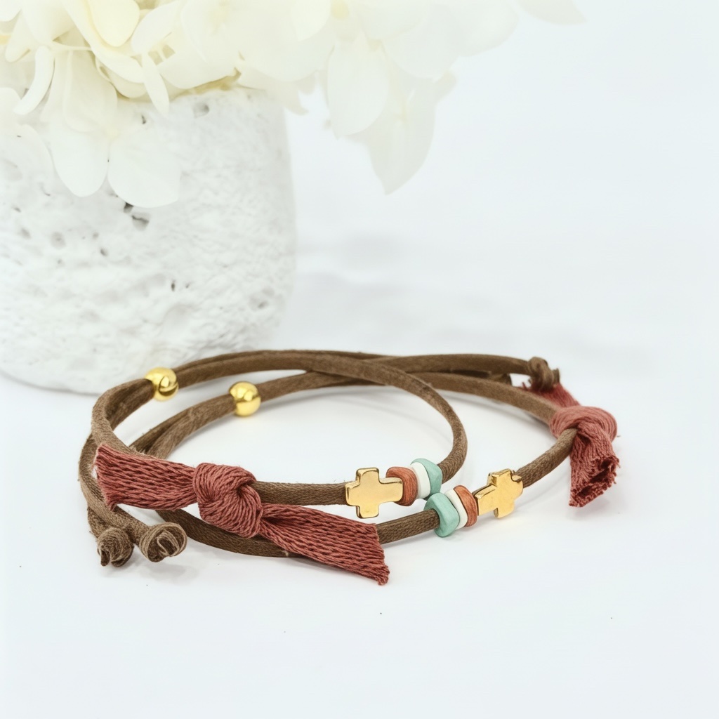 GP.39 Βραχιόλι σουέτ με σταυρό 24Κ.